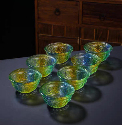 Handcrafted Colorful Glass Offering Bowls for Buddhist Altar Sacred Water Cups for Home Shrine