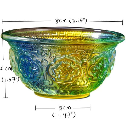 Handcrafted Colorful Glass Offering Bowls for Buddhist Altar Sacred Water Cups for Home Shrine
