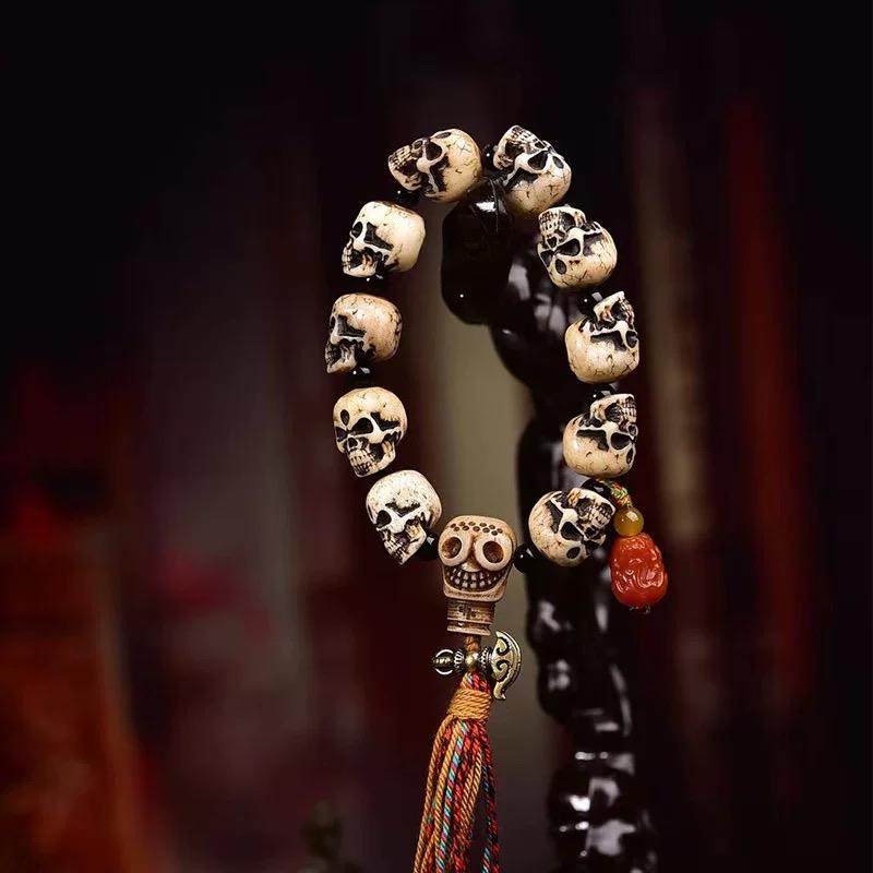 Handcrafted Tibetan Skull Mala Bracelet Camel Bone Amulet Beads