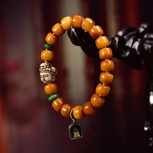 Vintage Tibetan Yak Bone Bracelet, Handcrafted Single-Strand Beads for Men & Women