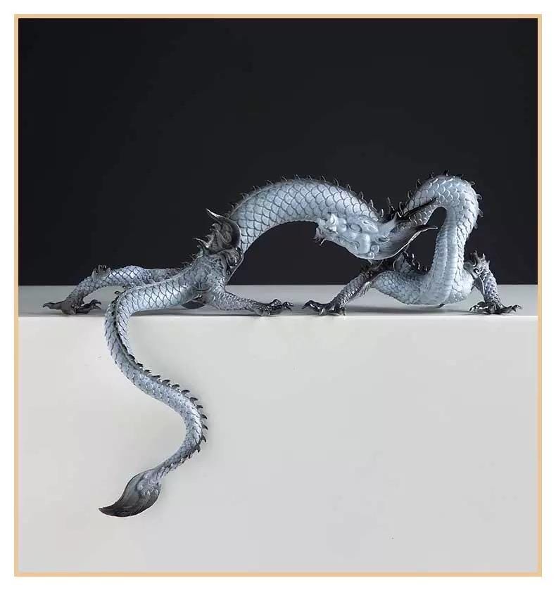 Brass Dragon Loong Statue, Tibetan Handcrafted Copper Good Fortune Protection Figurine, Office Home Decor Unique Gift Desk Decor