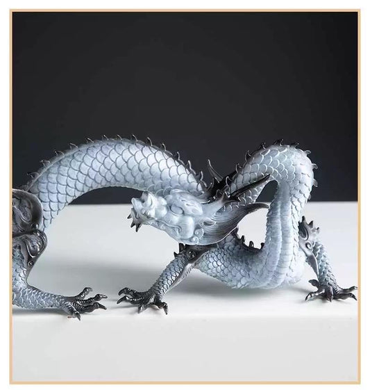 Brass Dragon Loong Statue, Tibetan Handcrafted Copper Good Fortune Protection Figurine, Office Home Decor Unique Gift Desk Decor