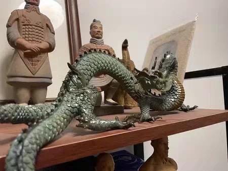 Brass Dragon Loong Statue, Tibetan Handcrafted Copper Good Fortune Protection Figurine, Office Home Decor Unique Gift Desk Decor