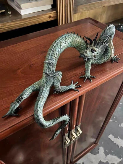 LARGE Handcrafted Brass Dragon Statue: Tibetan Feng Shui Decor