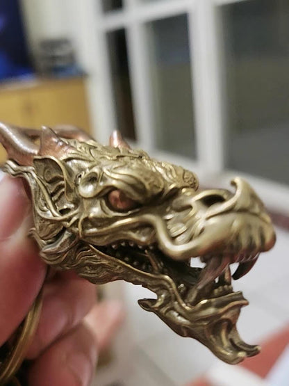 Brass Dragon Head Keychain Handmade Vintage Metal Car Key Ring Unique Gift for Men Eastern Design