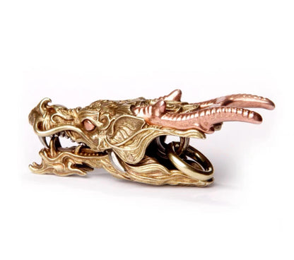 Brass Dragon Head Keychain Handmade Vintage Metal Car Key Ring Unique Gift for Men Eastern Design