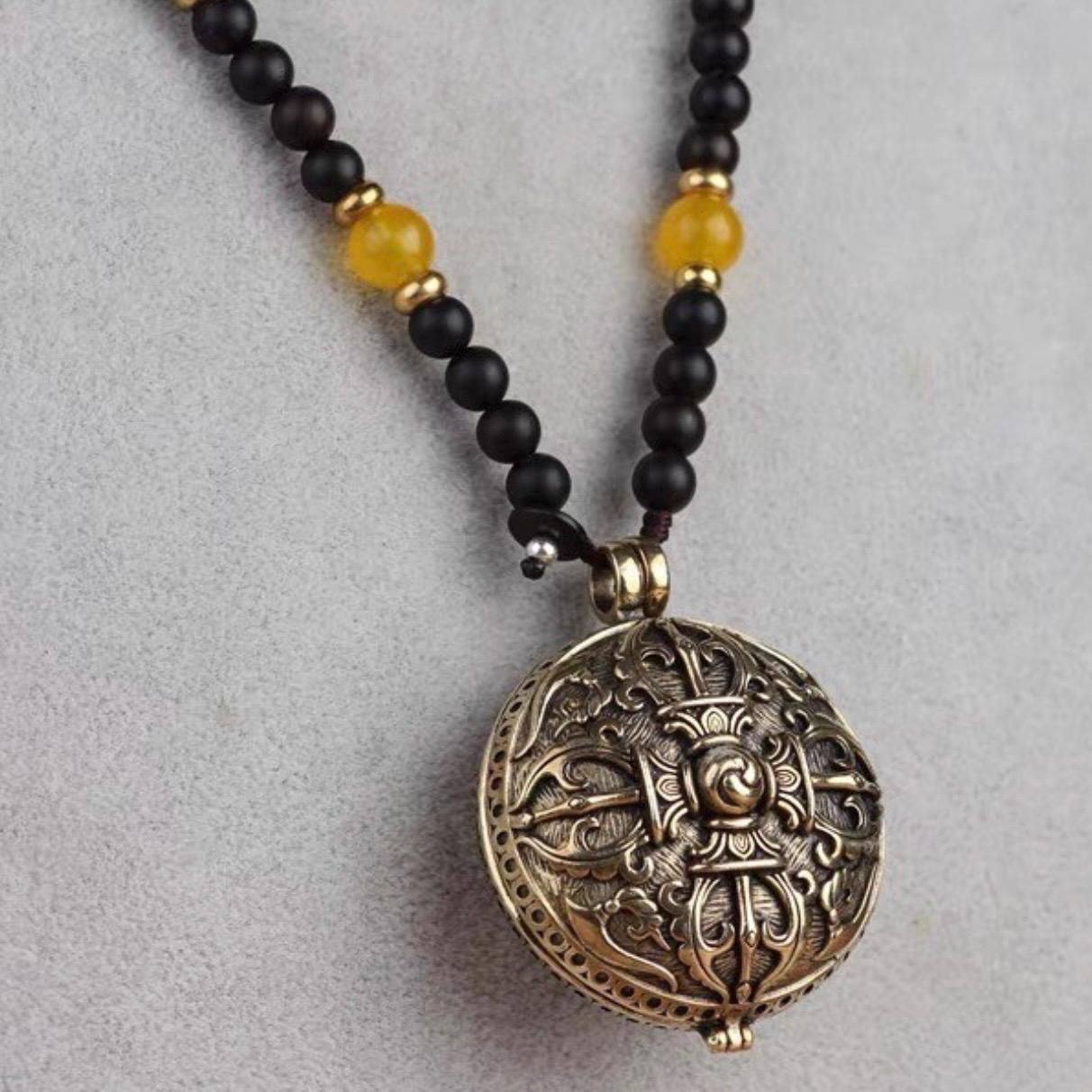 Handmade Tibetan Brass Ghau Prayer Box Necklace Buddhist Amulet Locket Protection Meditation Spiritual Jewelry Gift for man woman