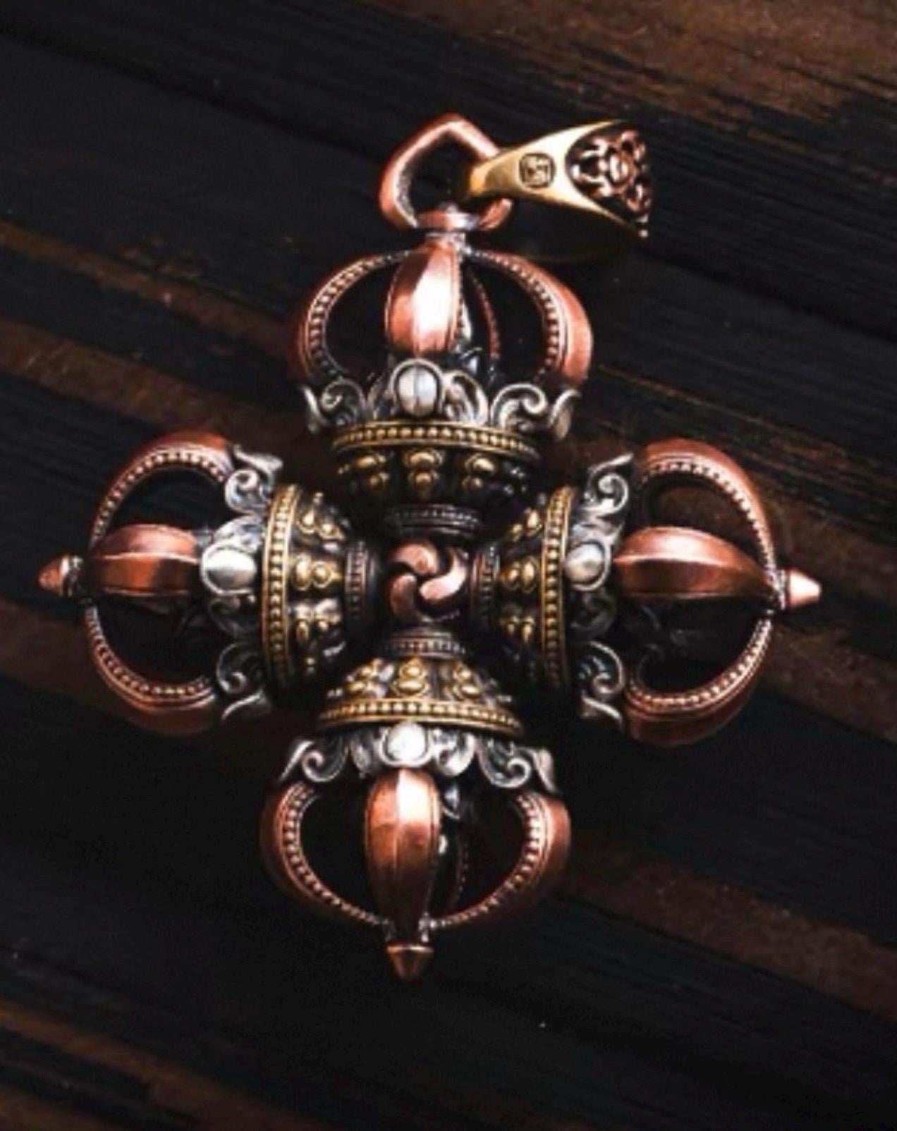 Handmade Vajra Pendant Brass, Buddhist Amulet Protective Dorje Necklace, Spiritual Meditation Talisman, Handmade Himalayan Jewelry
