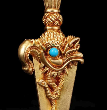 Handcrafted 8.5” Phurba Vajra Dagger Vintage Handmade Nepal Tibetan Pure Brass Amulet
