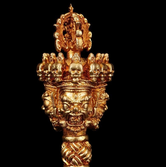 Handcrafted 8.5” Phurba Vajra Dagger Vintage Handmade Nepal Tibetan Pure Brass Amulet