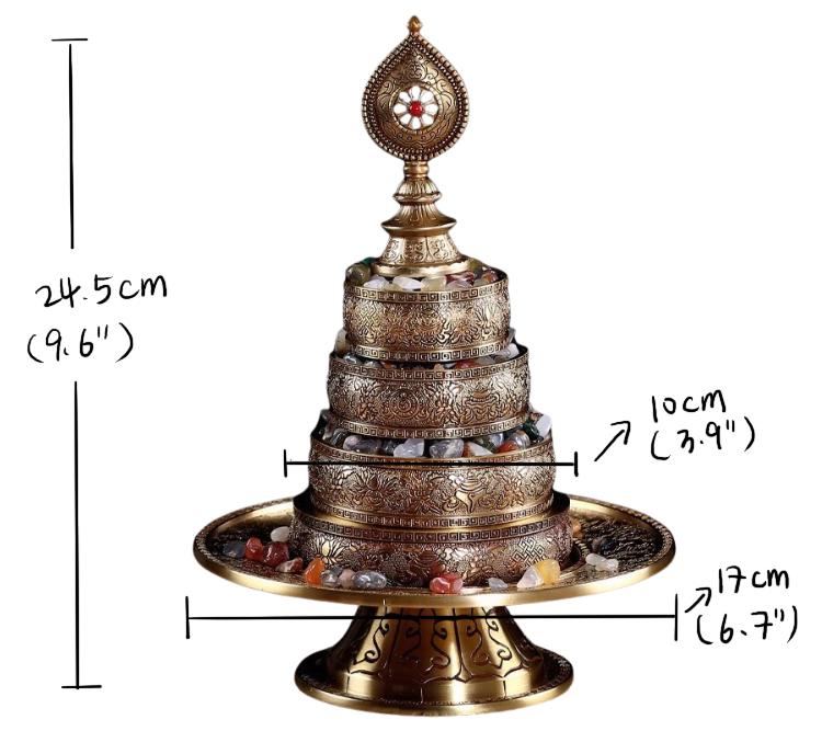 10” Handmade Brass Mandala Offering Set Tibetan Eight Auspicious Symbols, 1 pound free gem included
