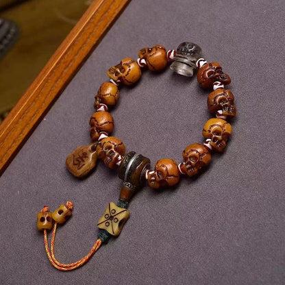Tibetan Yak Bone Skull Bead Bracelet | Handcrafted Cemetery Mala | Reclaimed Bone Spiritual Jewelry