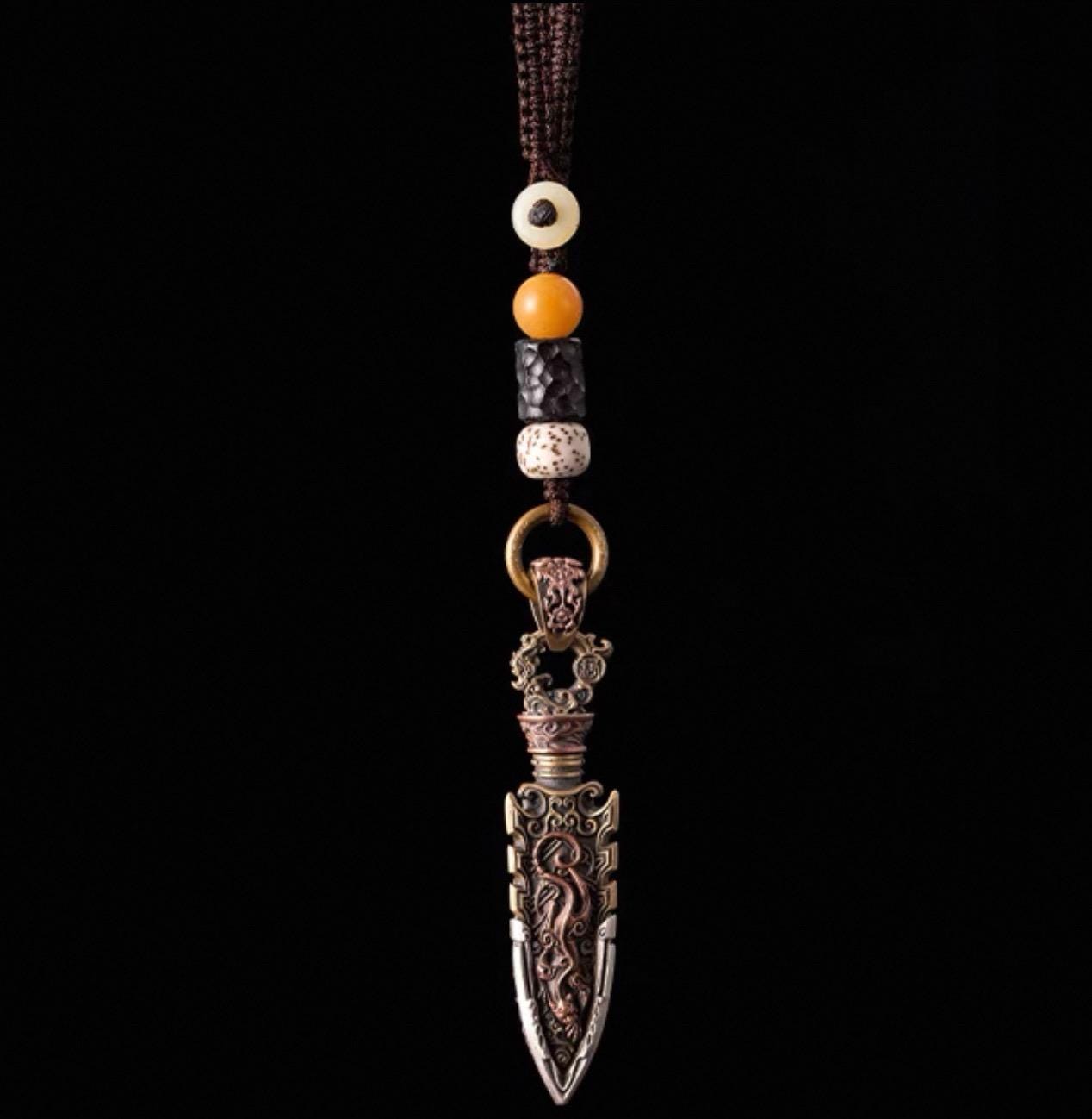 Handcrafted Brass Arrowhead Pendant Warring States-Inspired Warrior Talisman Necklace
