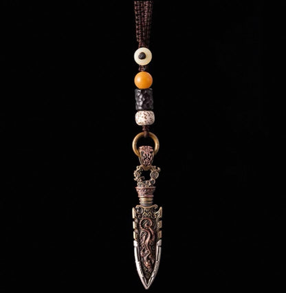 Handcrafted Brass Arrowhead Pendant Warring States-Inspired Warrior Talisman Necklace