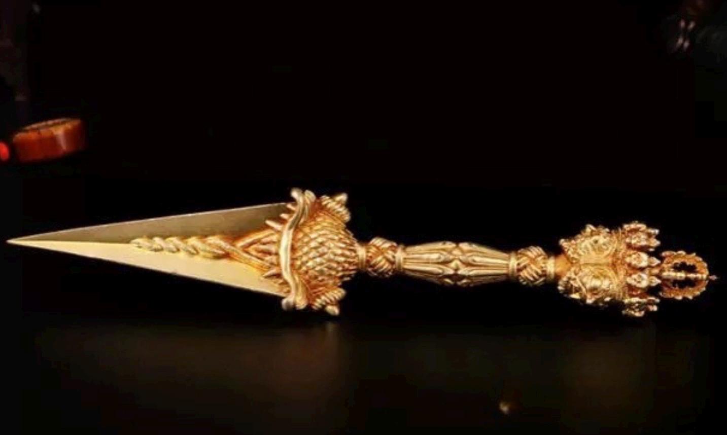 Handcrafted 8.5” Phurba Vajra Dagger Vintage Handmade Nepal Tibetan Pure Brass Amulet