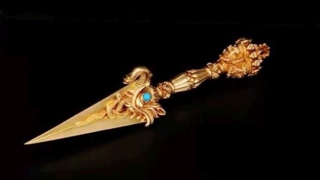 Handcrafted 8.5” Phurba Vajra Dagger Vintage Handmade Nepal Tibetan Pure Brass Amulet