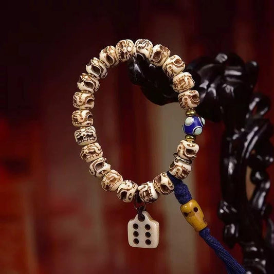 Vintage Tibetan Yak Bone Bracelet, Handcrafted Single-Strand Beads for Men & Women
