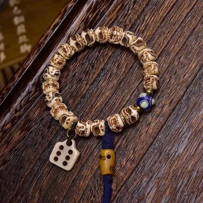 Vintage Tibetan Yak Bone Bracelet, Handcrafted Single-Strand Beads for Men & Women