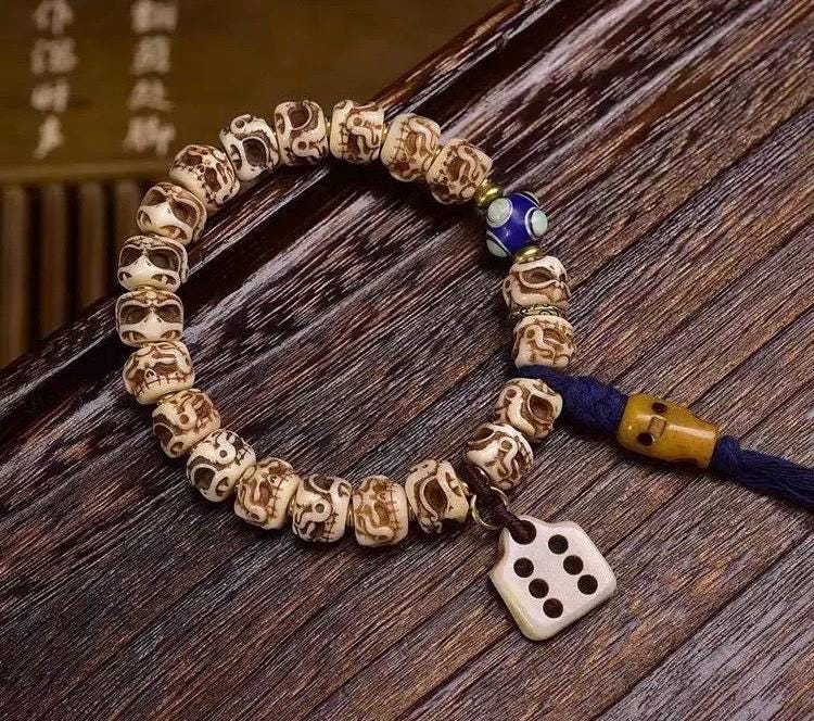 Vintage Tibetan Yak Bone Bracelet, Handcrafted Single-Strand Beads for Men & Women