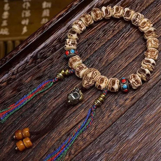 Vintage Tibetan Yak Bone Bracelet, Handcrafted Single-Strand Beads for Men & Women