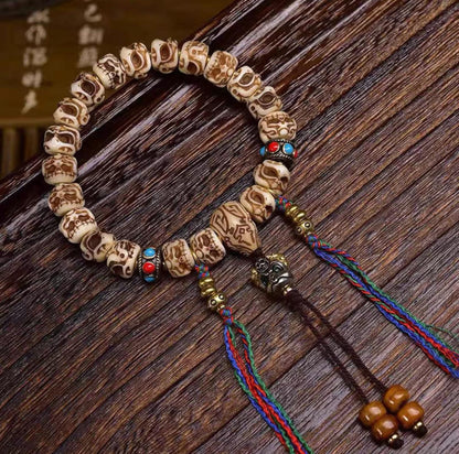 Vintage Tibetan Yak Bone Bracelet, Handcrafted Single-Strand Beads for Men & Women
