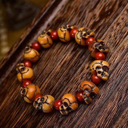 Handmade Tibetan Camel Bone Bracelet Citipati Skull Design customizable circumference available