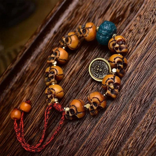 Handmade Tibetan Camel Bone Bracelet Citipati Skull Design 17cm (6.7”) Wrist Size