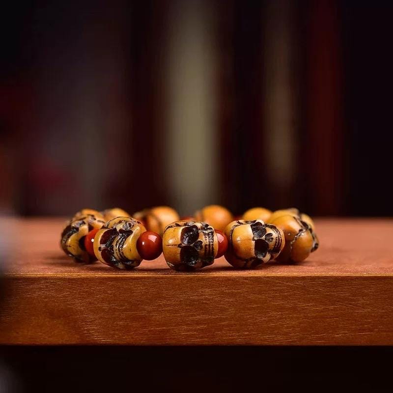 Handmade Tibetan Camel Bone Bracelet Citipati Skull Design customizable circumference available