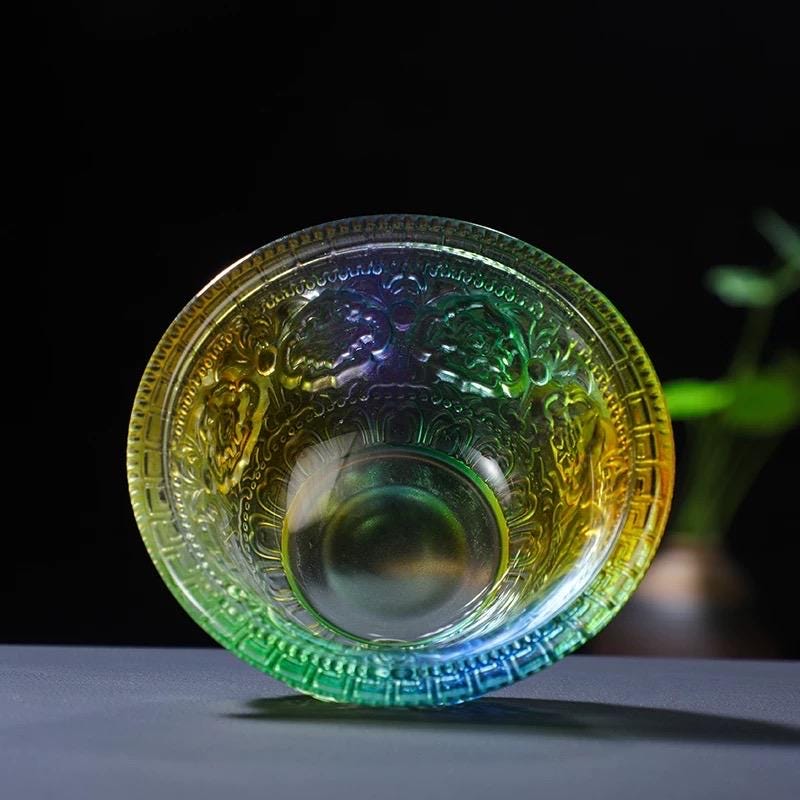 Handcrafted Colorful Glass Offering Bowls for Buddhist Altar Sacred Water Cups for Home Shrine