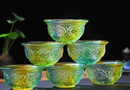Handcrafted Colorful Glass Offering Bowls for Buddhist Altar Sacred Water Cups for Home Shrine