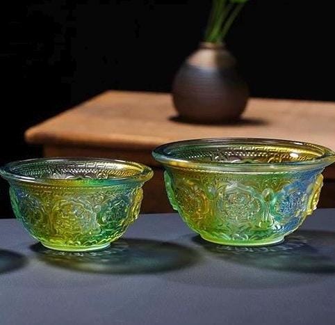 Handcrafted Colorful Glass Offering Bowls for Buddhist Altar Sacred Water Cups for Home Shrine