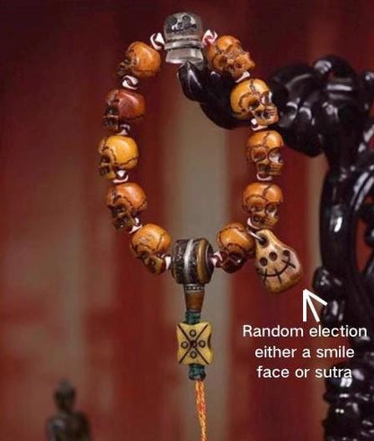 Tibetan Yak Bone Skull Bead Bracelet | Handcrafted Cemetery Mala | Reclaimed Bone Spiritual Jewelry