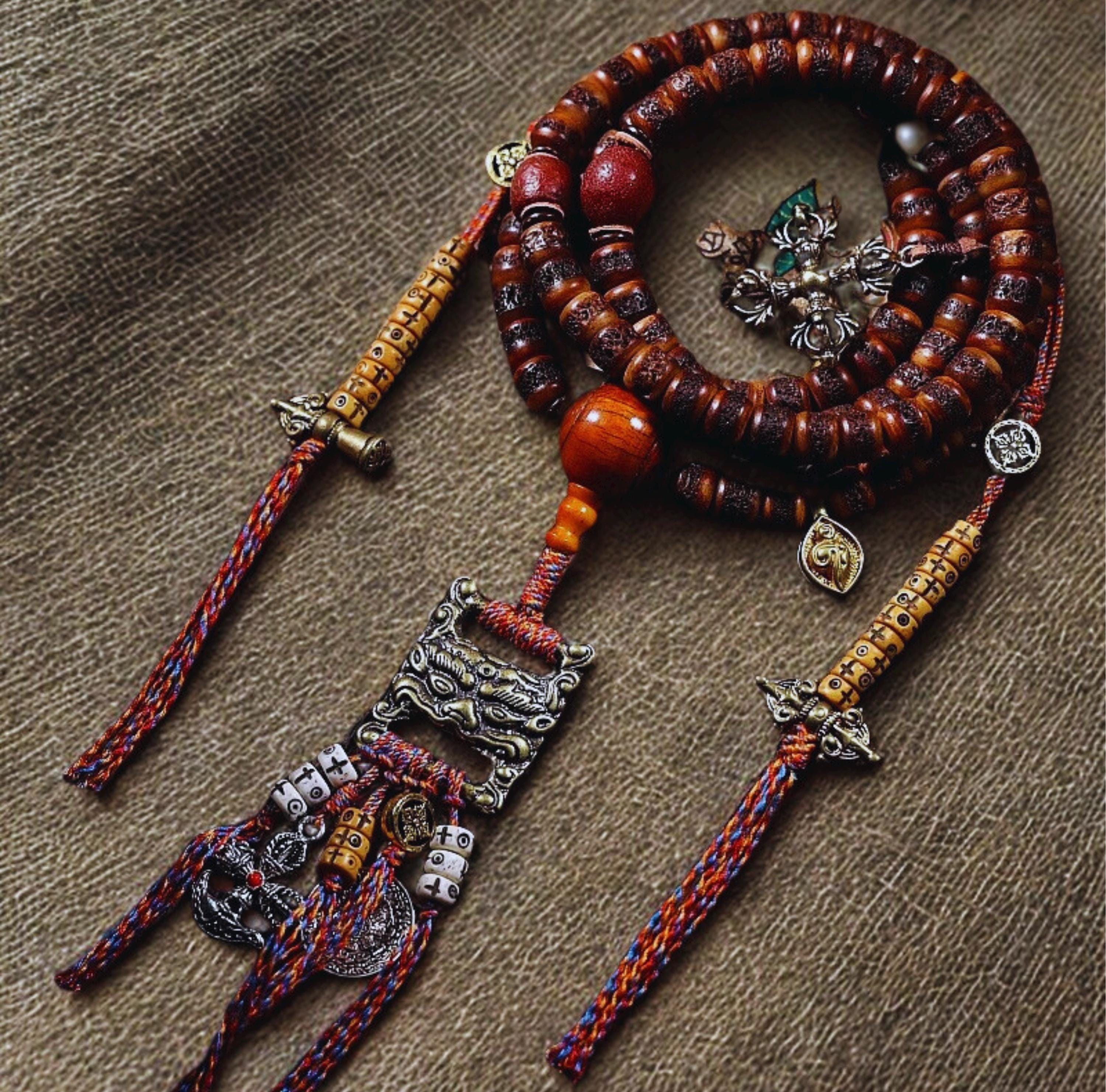 Handcrafted Tibetan Yak Bone Mala Bracelet, 108 Beads Buddhist Prayer Beads for Meditation, Yoga, and Spiritual Healing, Tibetan Jewelry