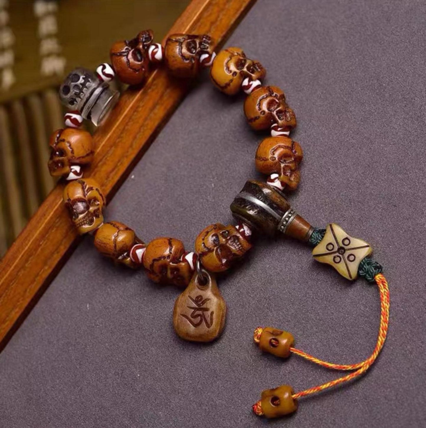 Tibetan Yak Bone Skull Bead Bracelet | Handcrafted Cemetery Mala | Reclaimed Bone Spiritual Jewelry