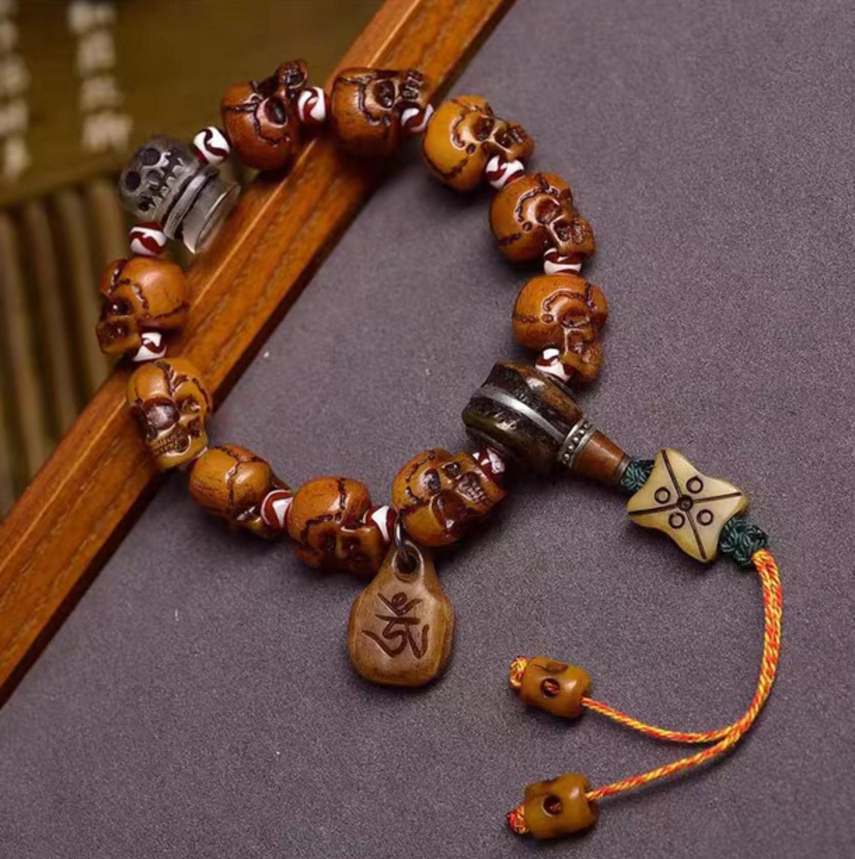 Tibetan Yak Bone Skull Bead Bracelet | Handcrafted Cemetery Mala | Reclaimed Bone Spiritual Jewelry