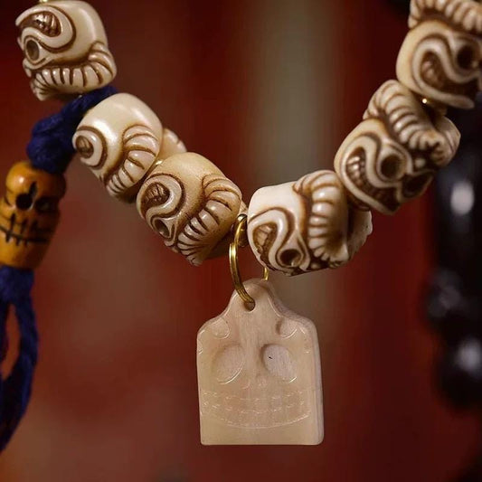 Handcrafted Tibetan Yak Bone Bracelet, Vintage Style Wrist Mala