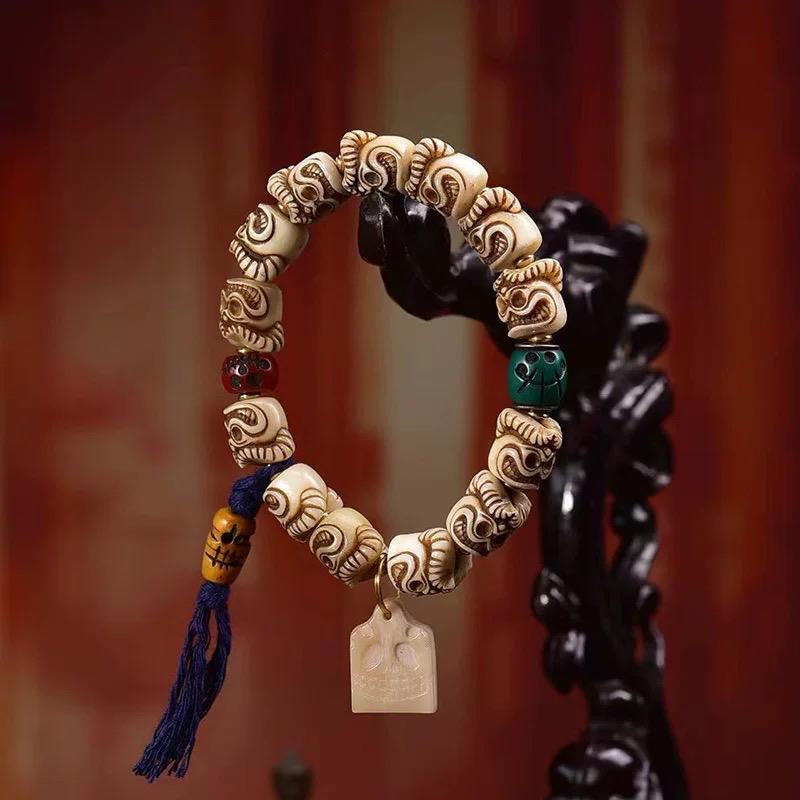 Handcrafted Tibetan Yak Bone Bracelet, Vintage Style Wrist Mala