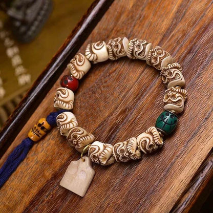 Handcrafted Tibetan Yak Bone Bracelet, Vintage Style Wrist Mala