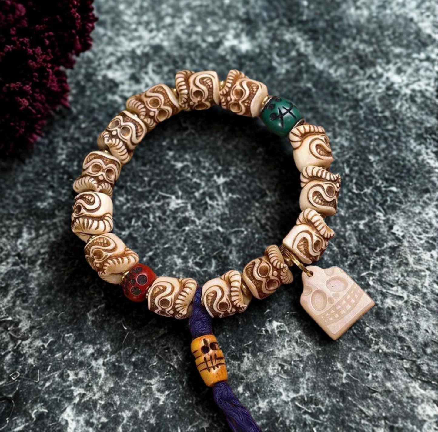 Handcrafted Tibetan Yak Bone Bracelet, Vintage Style Wrist Mala