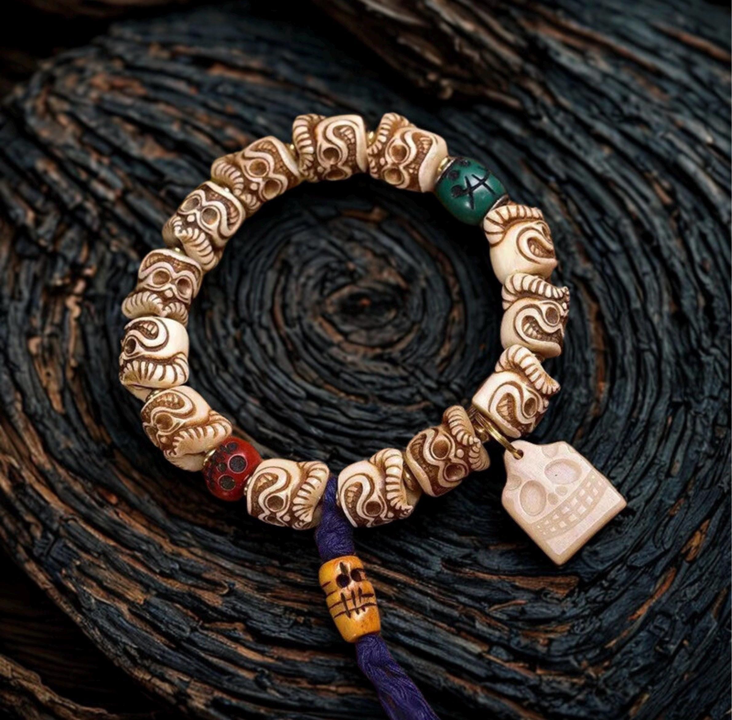 Handcrafted Tibetan Yak Bone Bracelet, Vintage Style Wrist Mala