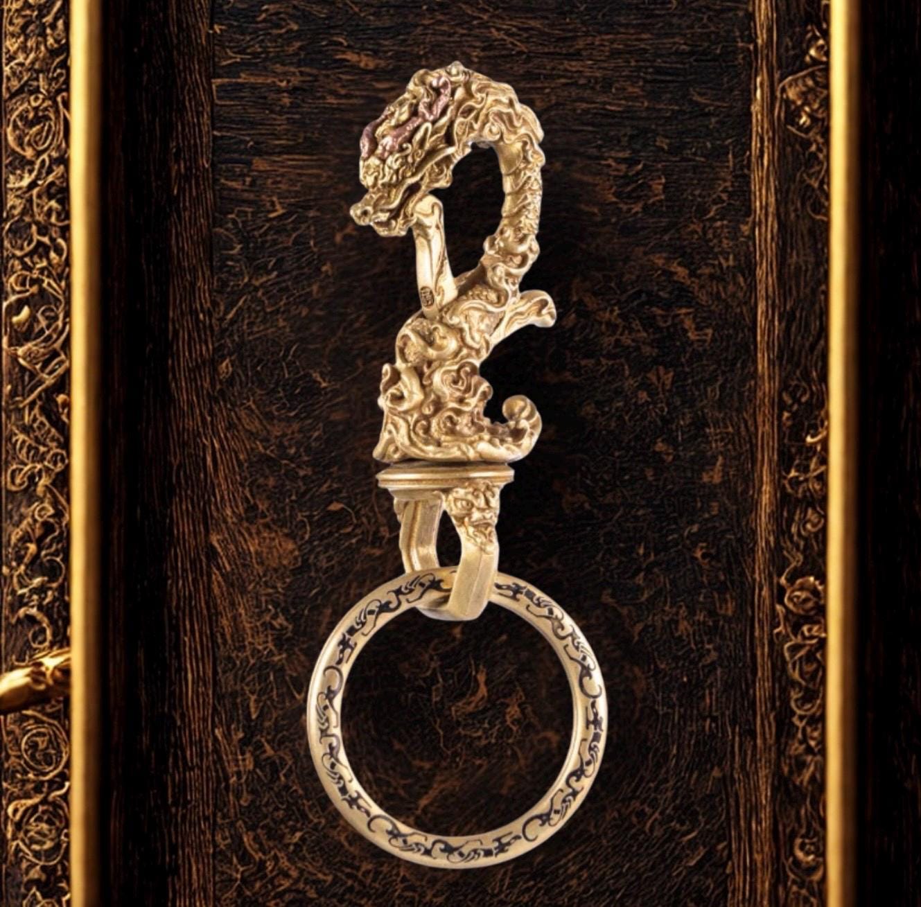 Dragon Loong Keychain Tibetan Handcrafted Copper Good Fortune Protection Figurine key ring Home Decor Unique Gift