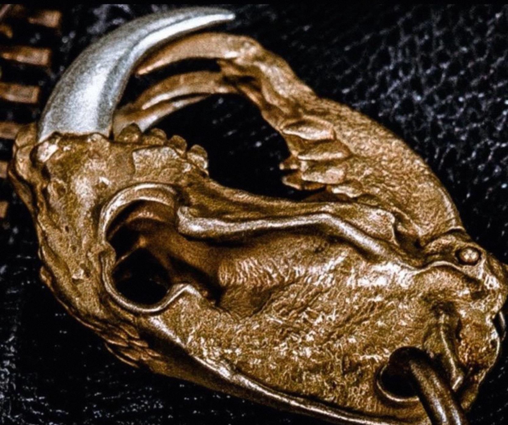 Original Brass Saber-Toothed Tiger Skull Pendant, Handcrafted Keychain with Silver Teeth