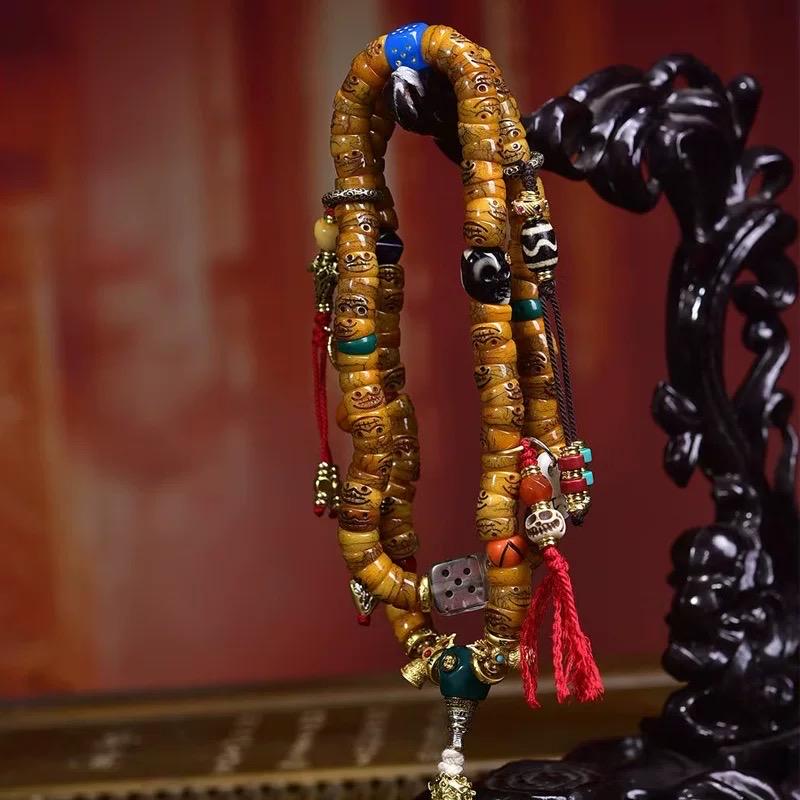 Handcrafted Tibetan Yak Bone Mala Bracelet, 108 Beads Buddhist Prayer Beads for Meditation, Yoga, and Spiritual Healing, Tibetan Jewelry