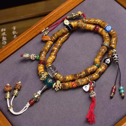 Handcrafted Tibetan Yak Bone Mala Bracelet, 108 Beads Buddhist Prayer Beads for Meditation, Yoga, and Spiritual Healing, Tibetan Jewelry