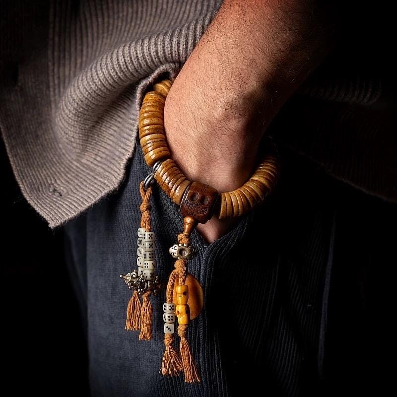 Vintage Tibetan Yak Bone Bracelet, Handcrafted Single-Strand Beads for Men & Women