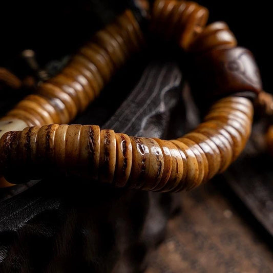 Vintage Tibetan Yak Bone Bracelet, Handcrafted Single-Strand Beads for Men & Women