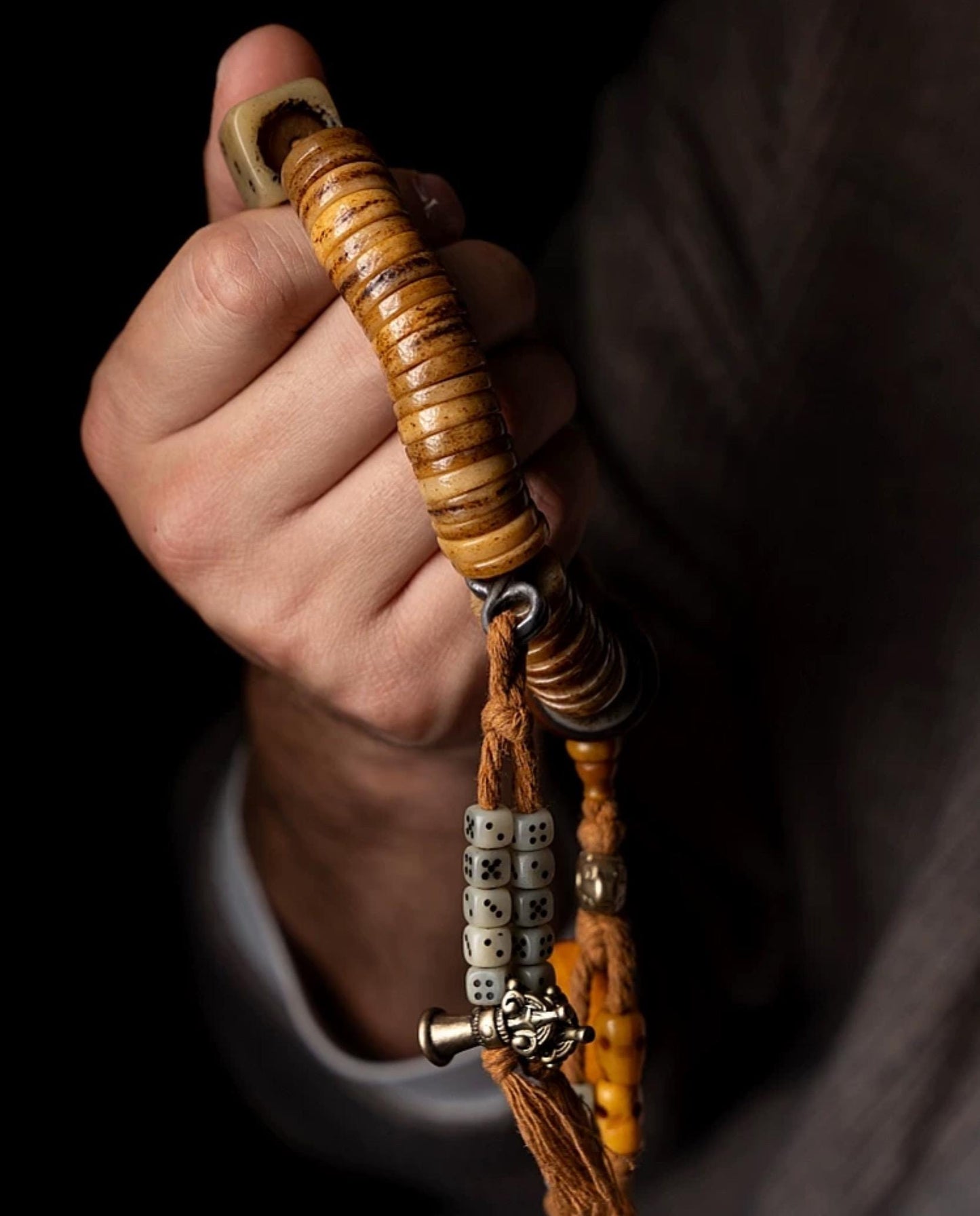 Vintage Tibetan Yak Bone Bracelet, Handcrafted Single-Strand Beads for Men & Women