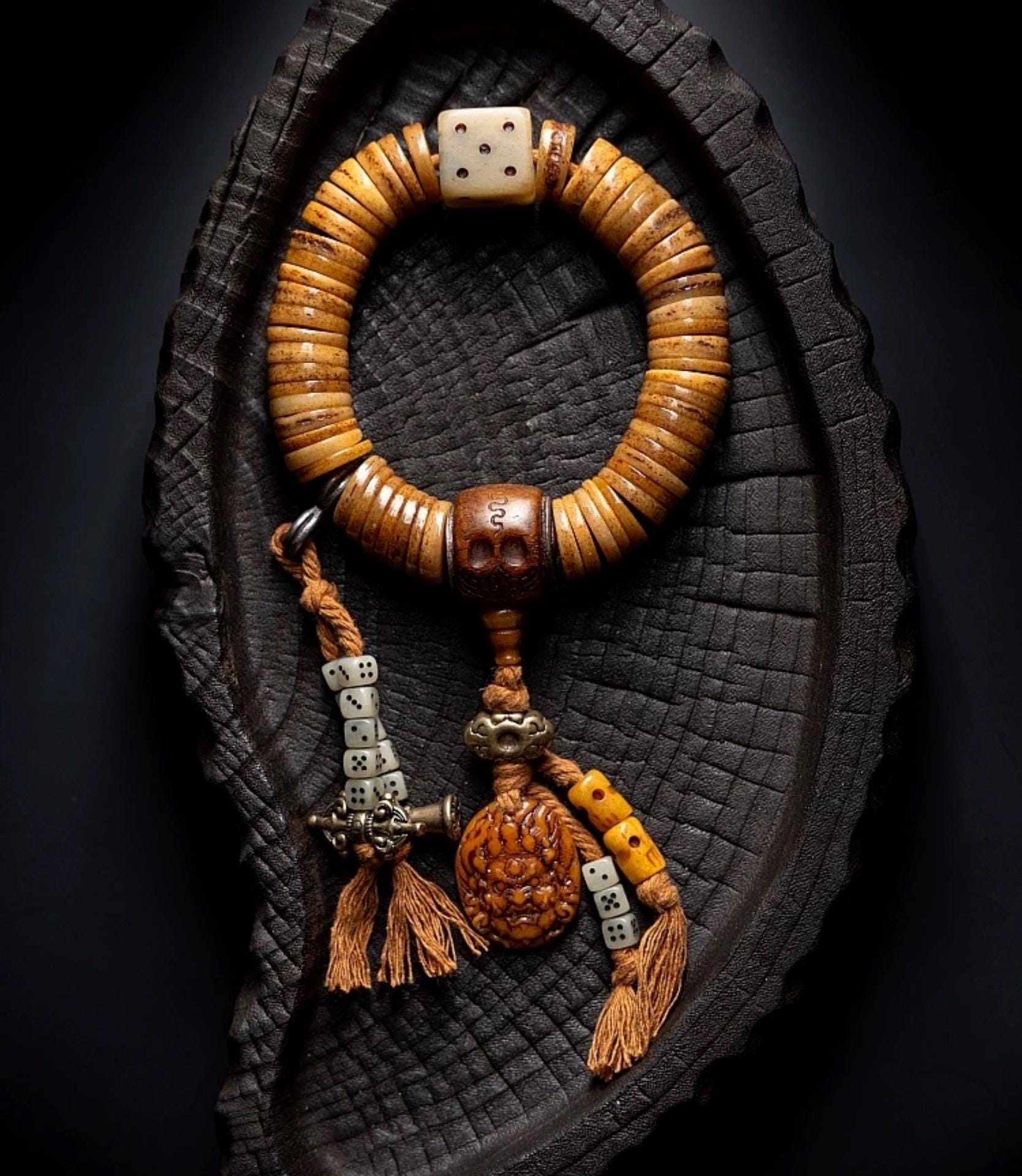 Vintage Tibetan Yak Bone Bracelet, Handcrafted Single-Strand Beads for Men & Women