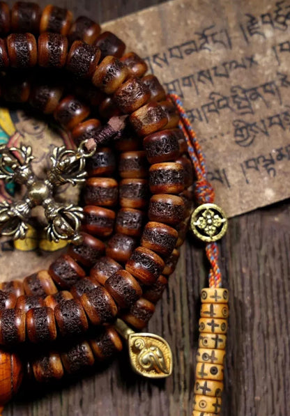 Handcrafted Tibetan Yak Bone Mala Bracelet, 108 Beads Buddhist Prayer Beads for Meditation, Yoga, and Spiritual Healing, Tibetan Jewelry