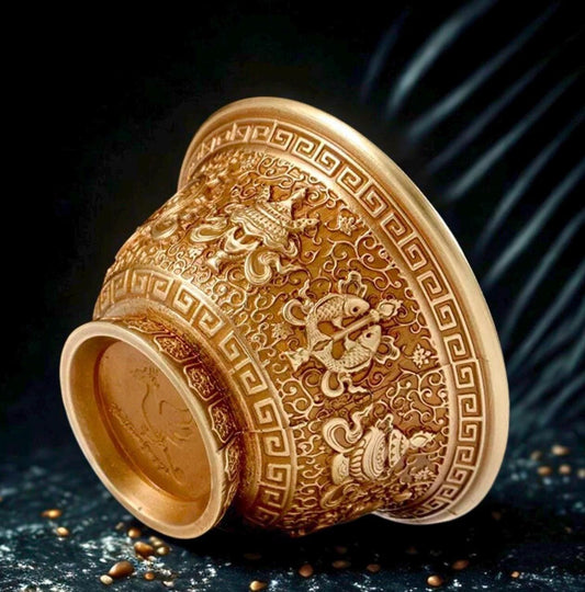 Handcrafted Brass Offering Bowl, Tibetan Buddhist Copper Altar Cup, for Rituals Meditation